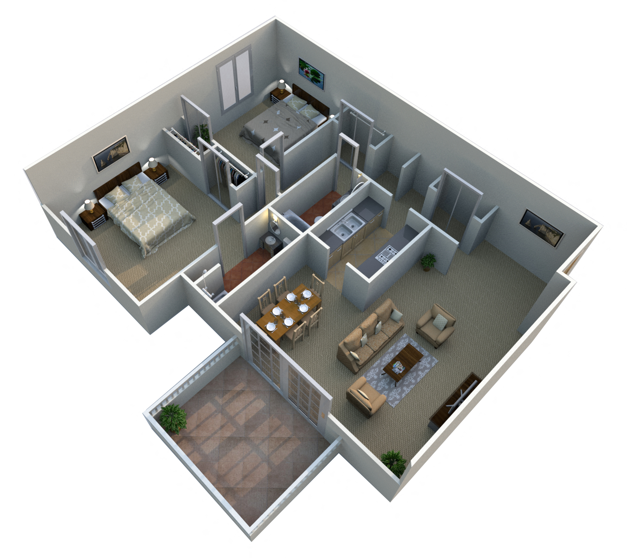 Floor plan for 2 beds, 2 baths, 903 sqft